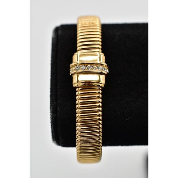 Christian Dior Vintage Crystal Bangle Bracelet Omega Gold NOS Signed 1980s Bin8 - Picture 1 of 12